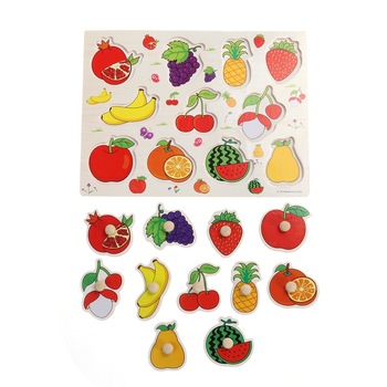 Puzzle din lemn Fructe cu maner ajutator 11 piese Puzzle din lemn Fructe cu maner ajutator 11 piese