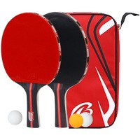 Set tenis de masa, Doua palete + Trei mingi, Rosu/Negru