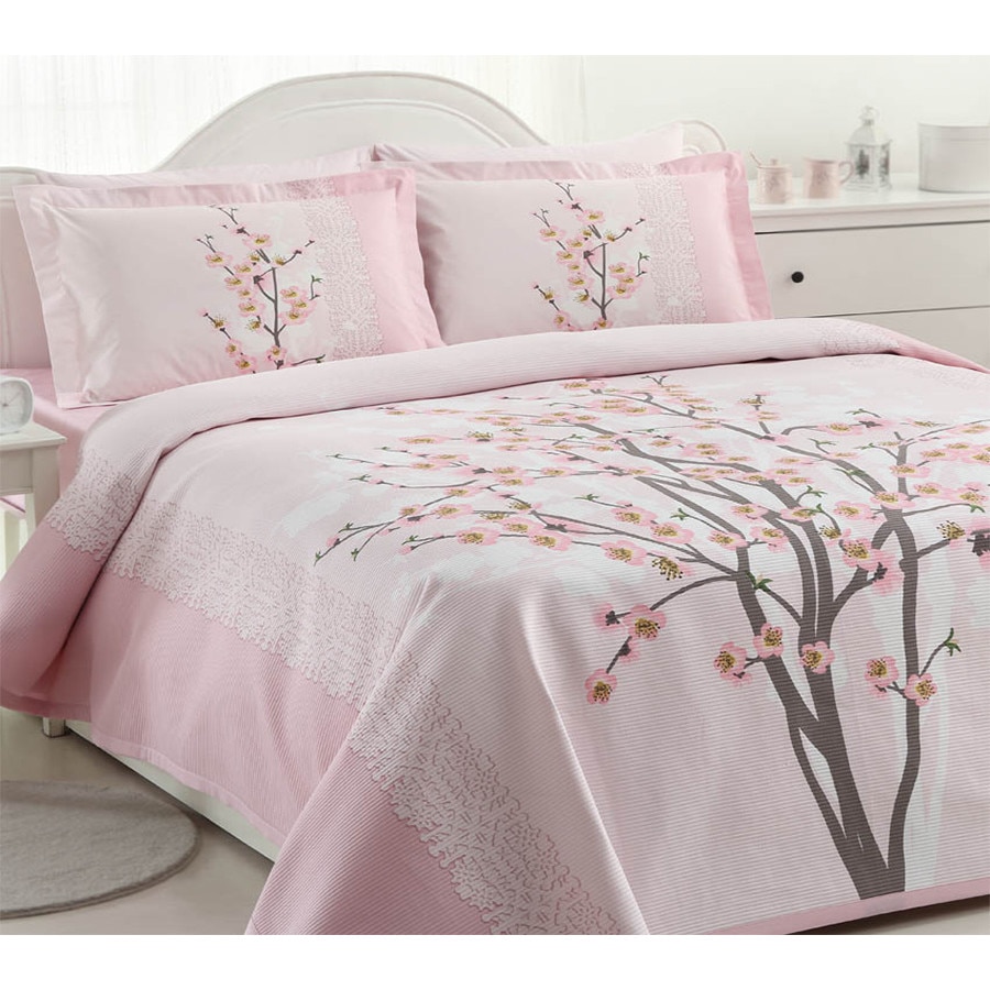 Set Lenjerie de Pat cu Pled Vega , 4 piese , 240×260 , culoare roz