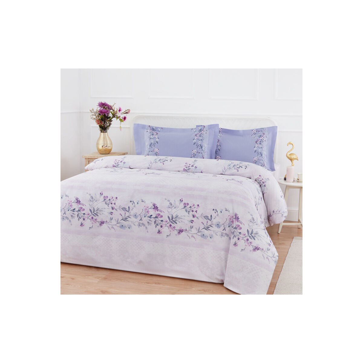 Lenjerie de pat Caroline , 4 piese , Ranforce , cearsaf cu elastic