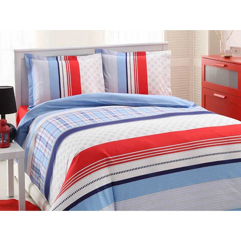 Set Lenjerie de Pat si Cuvertura Canvas , 7 piese , 200×220 , culoare albastru