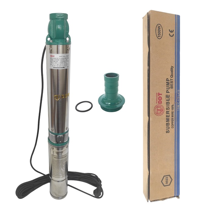 Pompa de apa submersibila de mare adancime, DDT, QJD120-1.5, 1500 W, Inox, 8 turbine