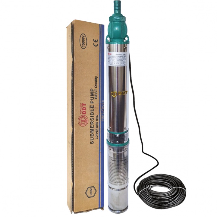 Дълбока потопяема помпа, DDT, QJD120-1.5, 1500 W, Неръждаема стомана, 8 турбини