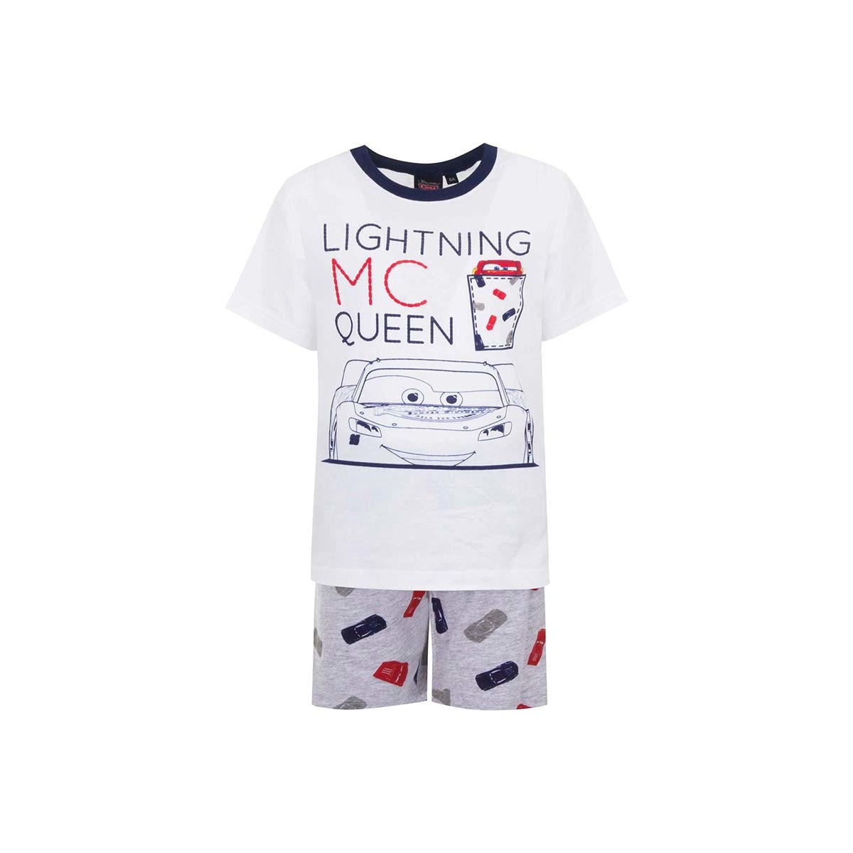 Set pijama pentru baieti, Cars, tricou + pantaloni scurti, alb&gri