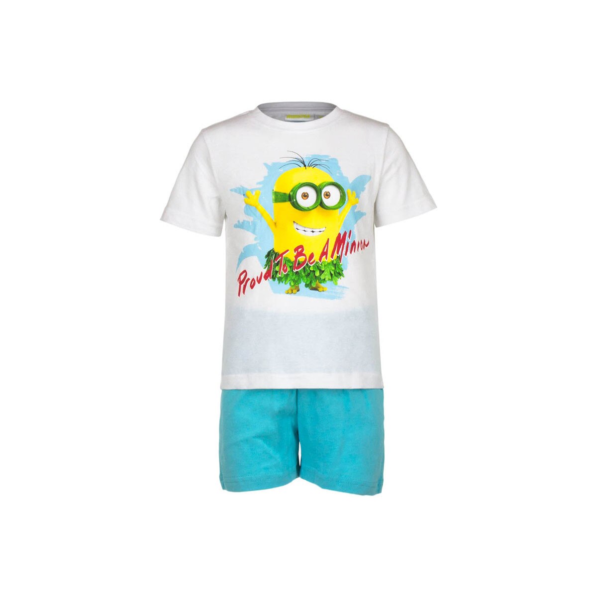 Set pijama baieti, Minions, tricou + pantaloni scurti, alb&turcoaz