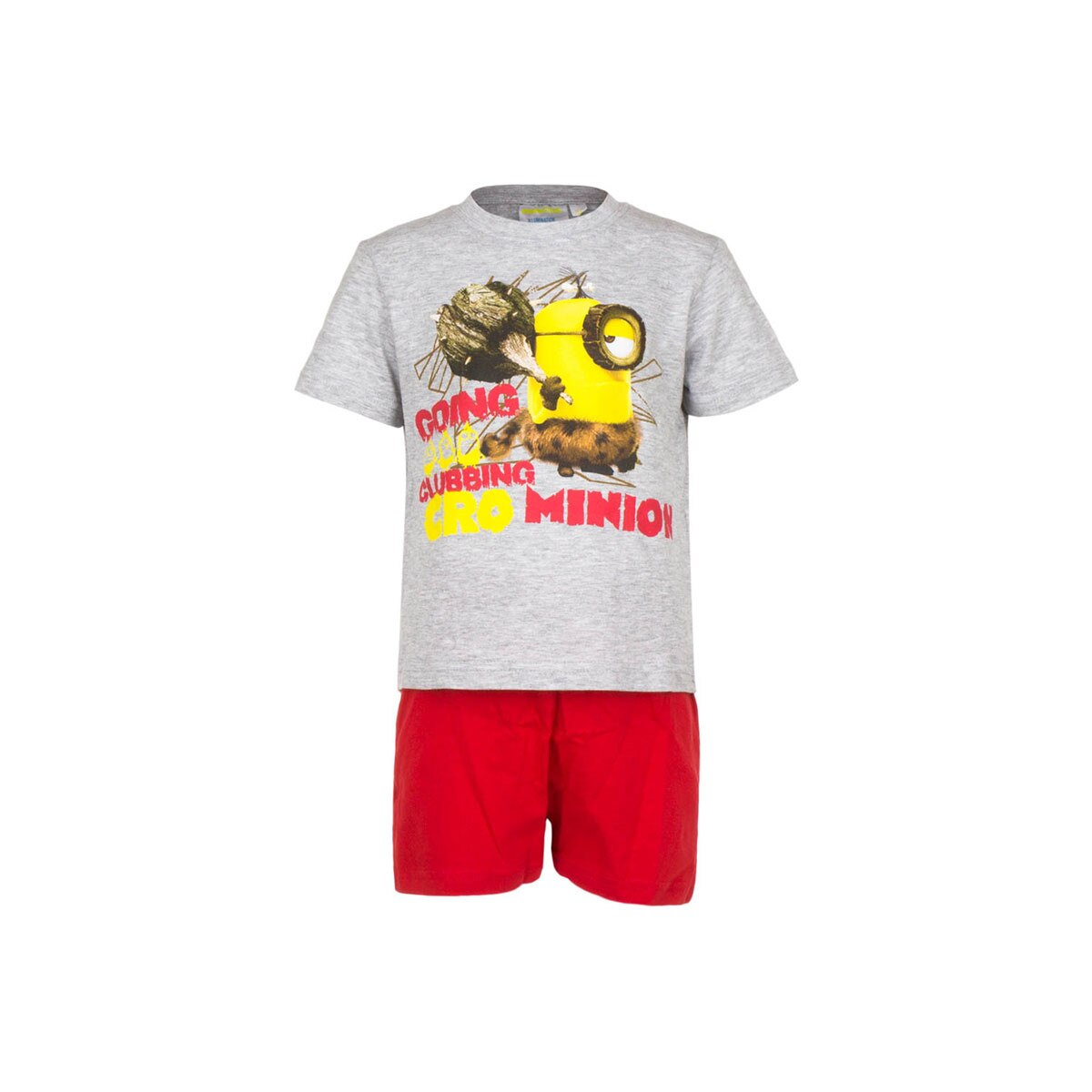 Set pijama baieti, Minions, tricou + pantaloni scurti, gri&rosu