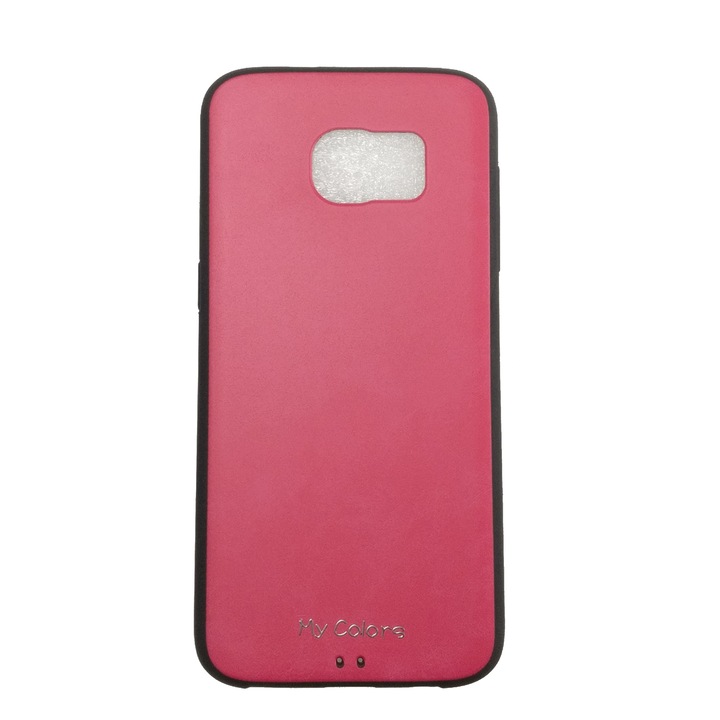 Husa compatibila cu Samsung Galaxy S7 Edge, Carcasa Silicon Imitatie Piele, Roz