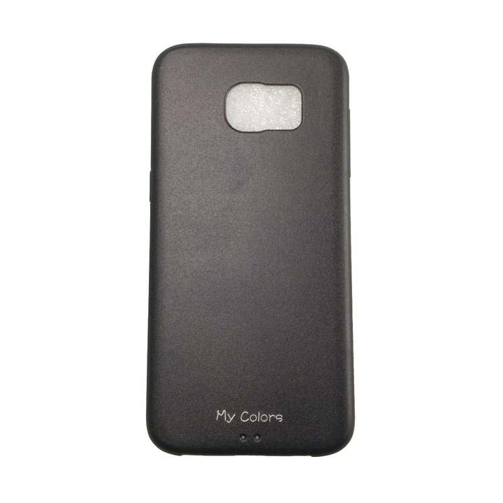 Husa compatibila cu Samsung Galaxy S7 Edge, Carcasa Silicon Imitatie Piele, Negru