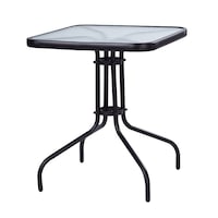 Masa patrata cu Blat din Sticla, 60x60cm, Cadru Metal pentru Curte, Gradina, Terasa sau Balcon, Negru