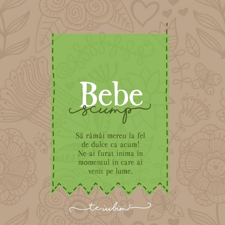 Urs Plus in cutie cu mesaj personalizat "Bebe Scump", 12.5 x 9 cm