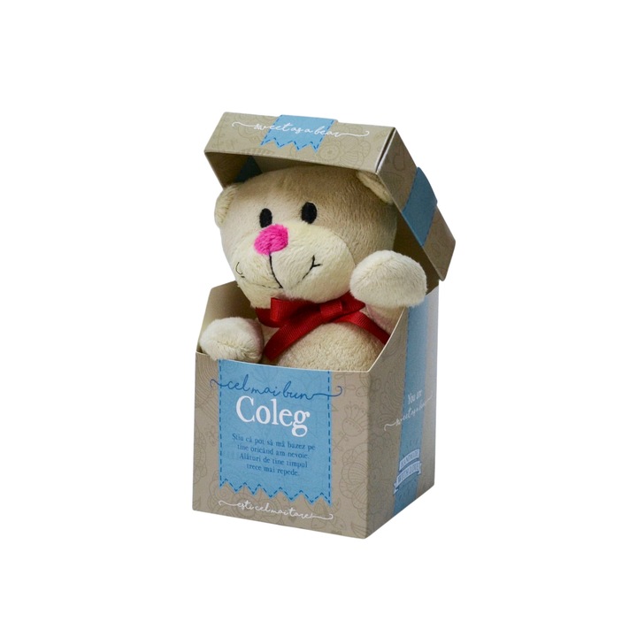 Urs Plus in cutie cu mesaj personalizat "Cel Mai Bun Coleg", 12.5 x 9 cm