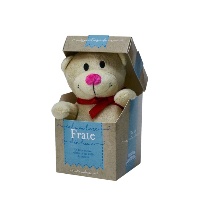 Urs Plus in cutie cu mesaj personalizat "Cel Mai Tare Frate Din Lume", 12.5 x 9 cm
