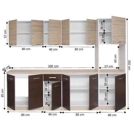 Bucatarie Kring Sophie, 260 x 200 x 60 cm, Wenge / sonoma