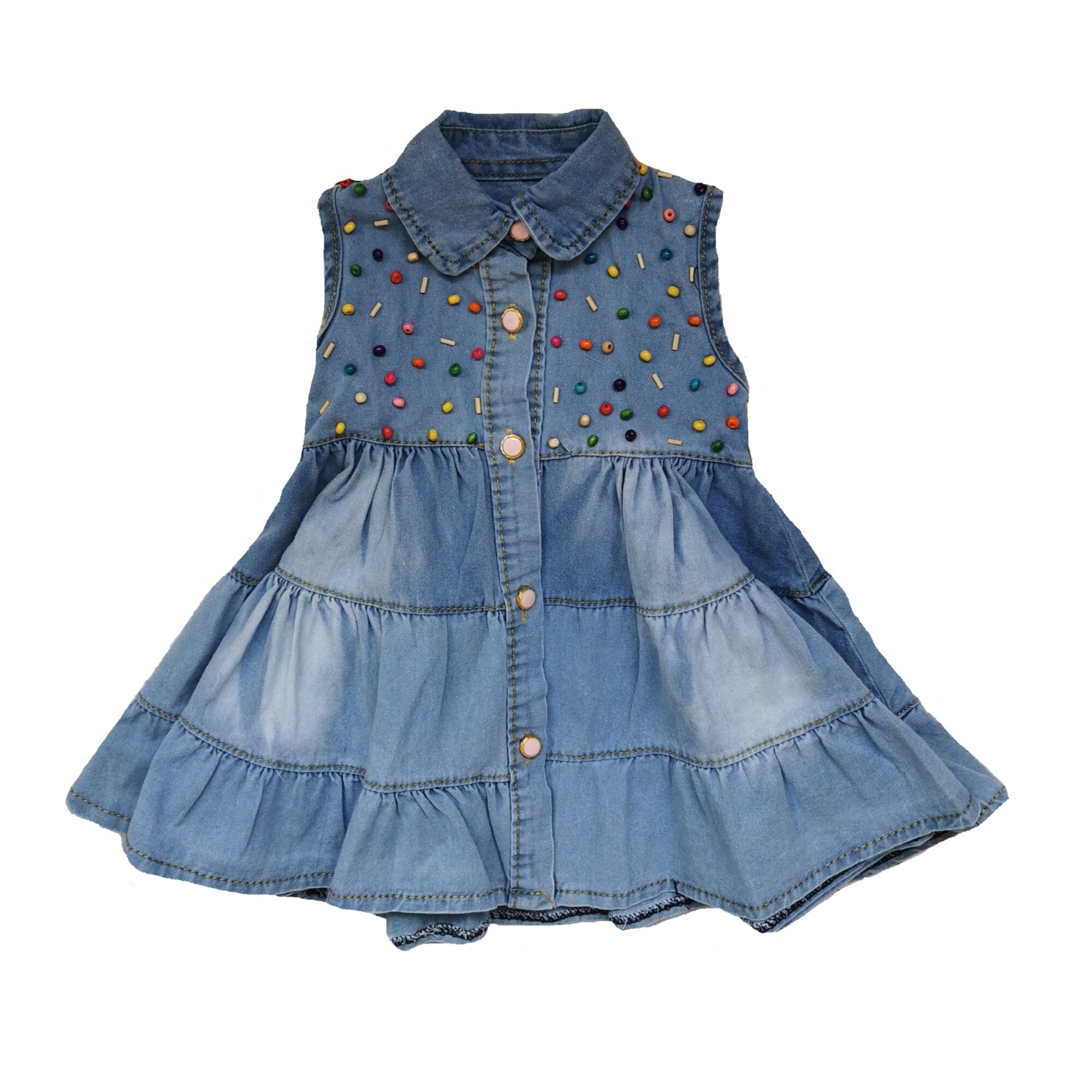 Rochie denim cu aplicatii decorative, cordon spate