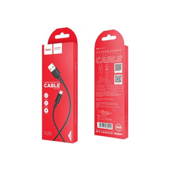 Cablu Date si Incarcare HOCO USB la USB Type-C Soarer X25, 1 m, Negru