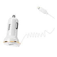 Incarcator auto HOCO Z14, 5V / 3400mA, suport pentru incarcare rapida, afisaj LED, cablu Lightning incorporat cu 8 pini, alb