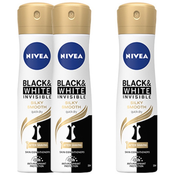 Deodorant spray Nivea Invisible for Black & White Silky Smooth, 3 x 150 ml