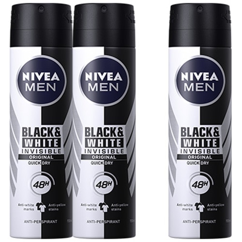 Deodorant spray Nivea Men Invisible for Black & White Power, 3 x 150 ml