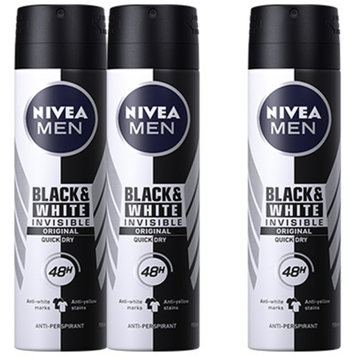 Дезодорант спрей Nivea Men Invisible for Black & White Power, 3 x 150 мл