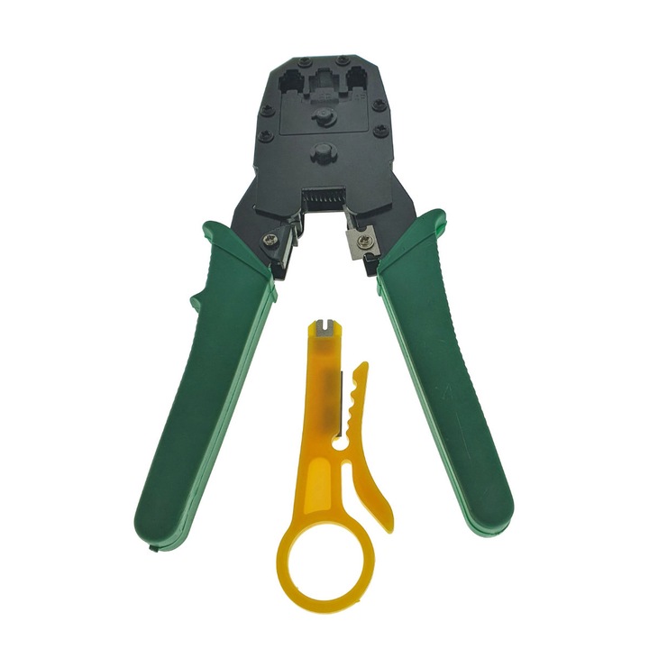 TECLA EXIM Krimpelő fogó, RJ45, 8p8c, RJ12, 6p6c, RJ 11, 4p4c, Drótvágóval, Internet és telefonhuzalozáshoz