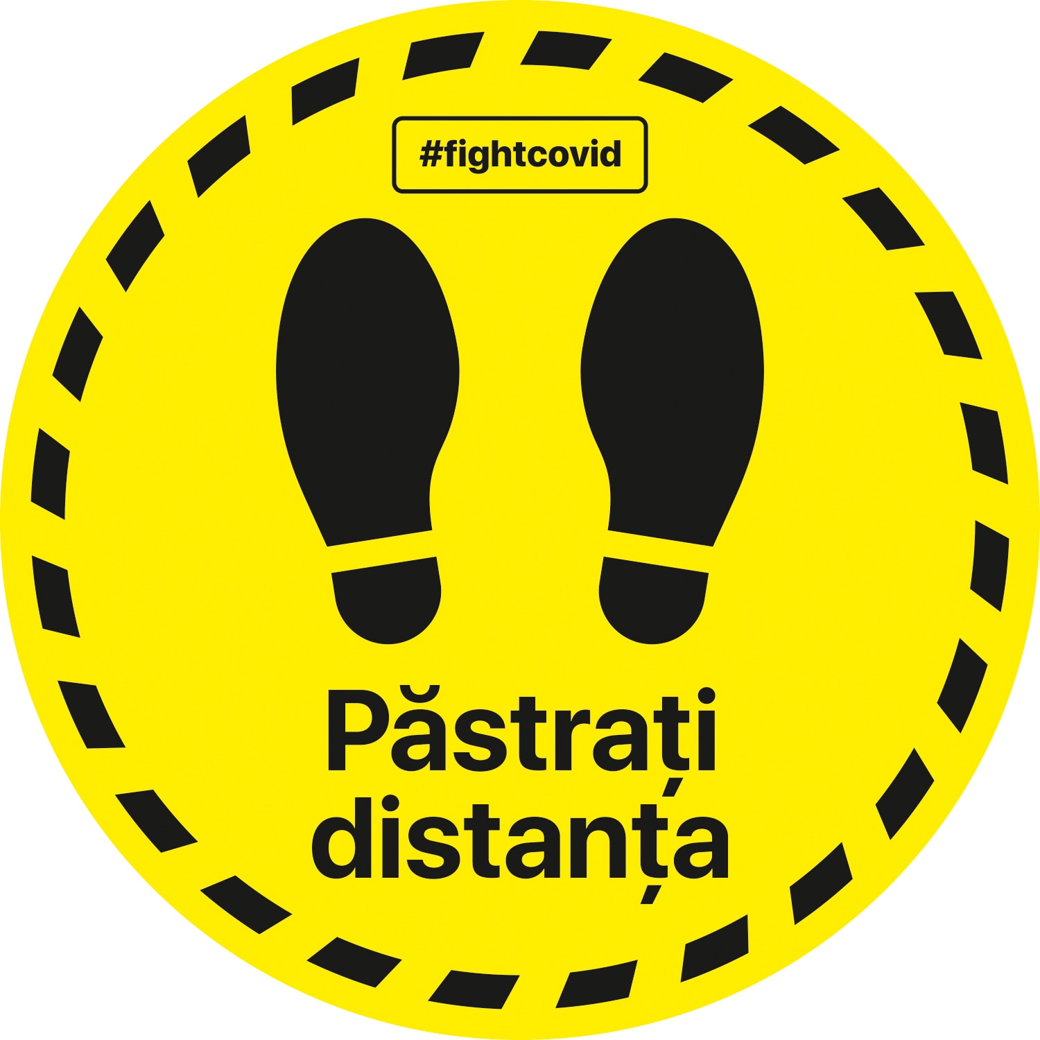 Autocolant distantare Covid-19, ADC5, cerc, galben, 30 x 30 cm