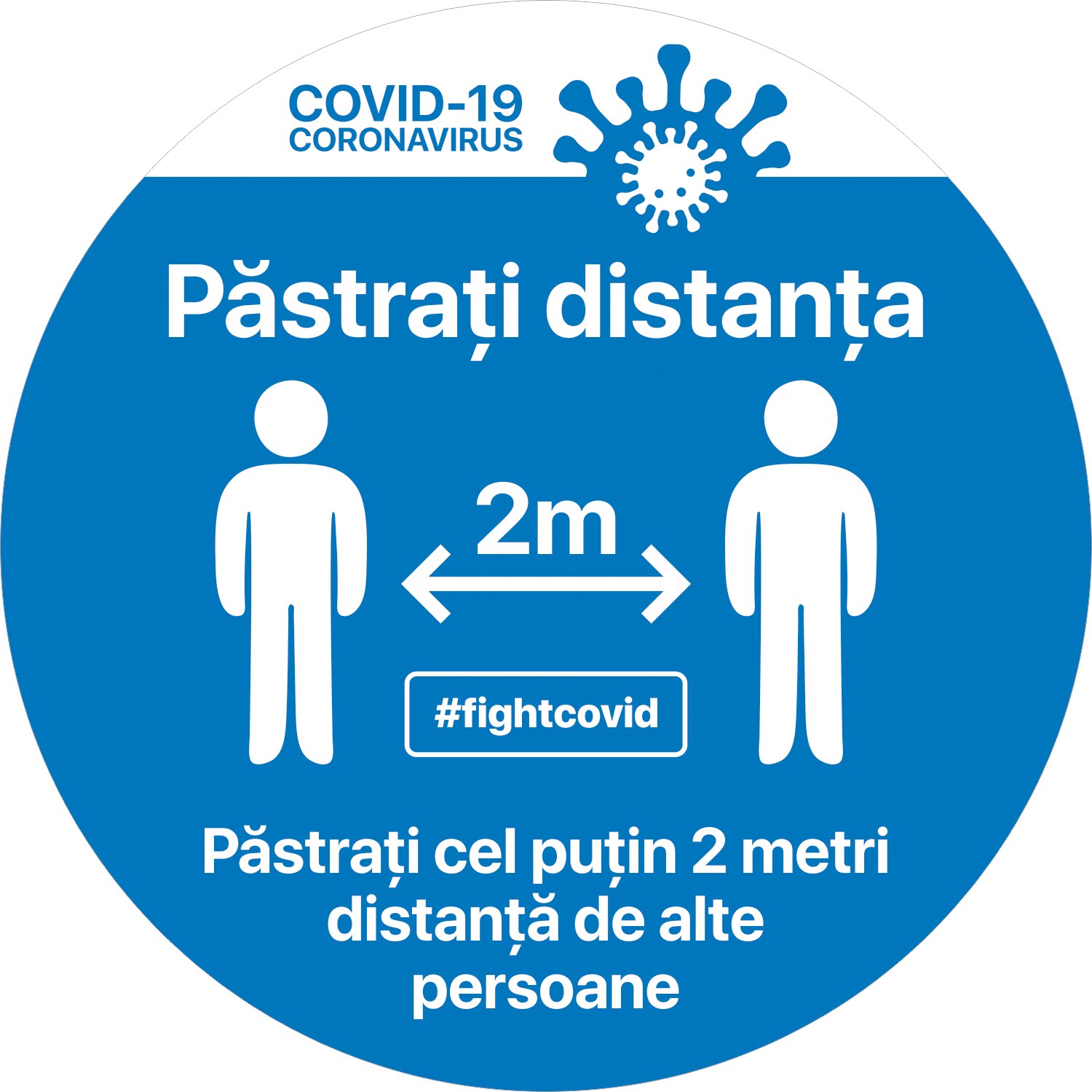 Autocolant distantare Covid-19, ADC4, cerc, albastru, 30 x 30 cm