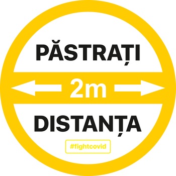 Autocolant distantare Covid-19, ADC2, cerc, galben, 30 x 30 cm Autocolant distantare Covid-19, ADC2, cerc, galben, 30 x 30 cm