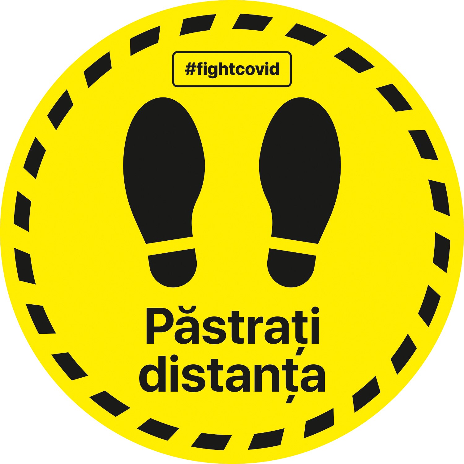 Autocolant distantare Covid-19, ADC5, cerc, galben, 20 x 20 cm