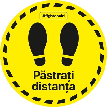 Autocolant distantare Covid-19, ADC5, cerc, galben, 20 x 20 cm Autocolant distantare Covid-19, ADC5, cerc, galben, 20 x 20 cm