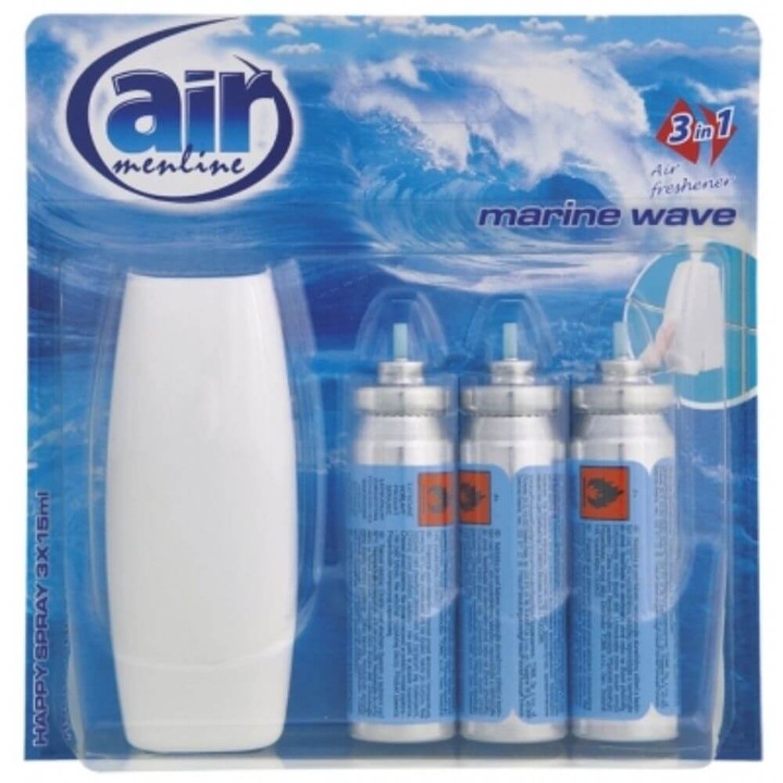 Odorizante AIR menline happy spray cu aparat, 3x15ml, Marine wave