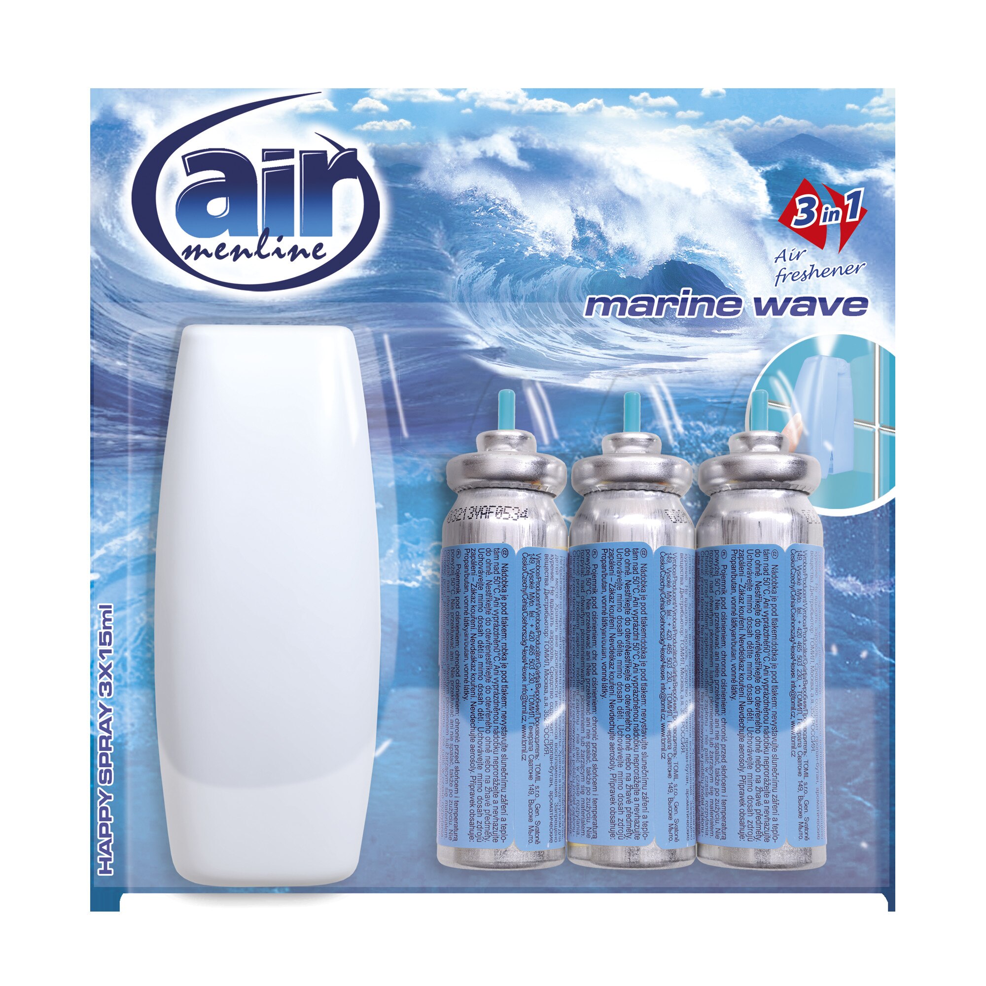 Odorizante AIR menline happy spray cu aparat, 3x15ml, Marine wave