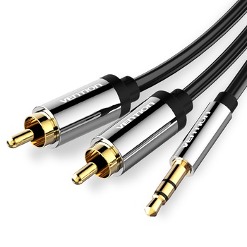 Cablu audio jack rca tata-tata, jack Stereo 3.5mm tata,metalizat,2 metri,Vention Cablu audio jack rca tata-tata, jack Stereo 3.5mm tata,metalizat,2 metri,Vention