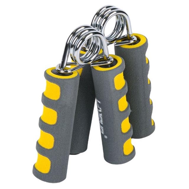 Set 2 flexori fitness LiveUp, Spuma si metal, 8,5x3 cm, Gri/Galben