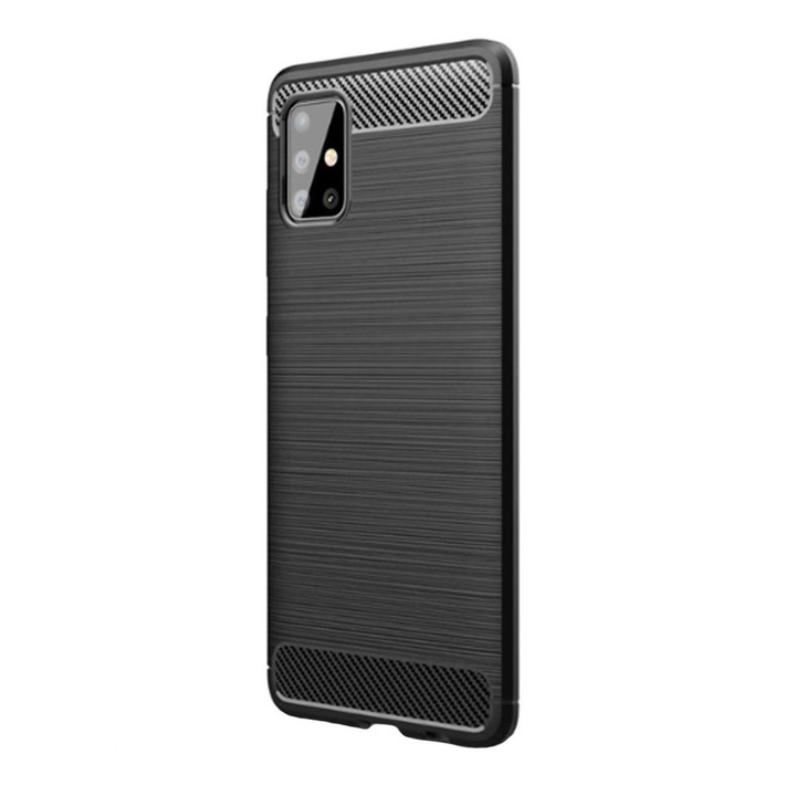 Заден капак, противоударен силиконов кейс с карбонови вложки, за Samsung Galaxy A51, черен, BBL1567