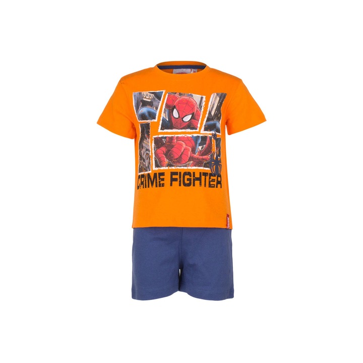 Set pijama baieti, Spiderman, tricou + pantaloni scurti, portocaliu, 3 ani