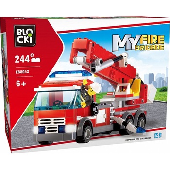 Joc constructie Blocki , Camion pompieri cu macara , 244 piese , Robentoys® Joc constructie Blocki , Camion pompieri cu macara , 244 piese , Robentoys®
