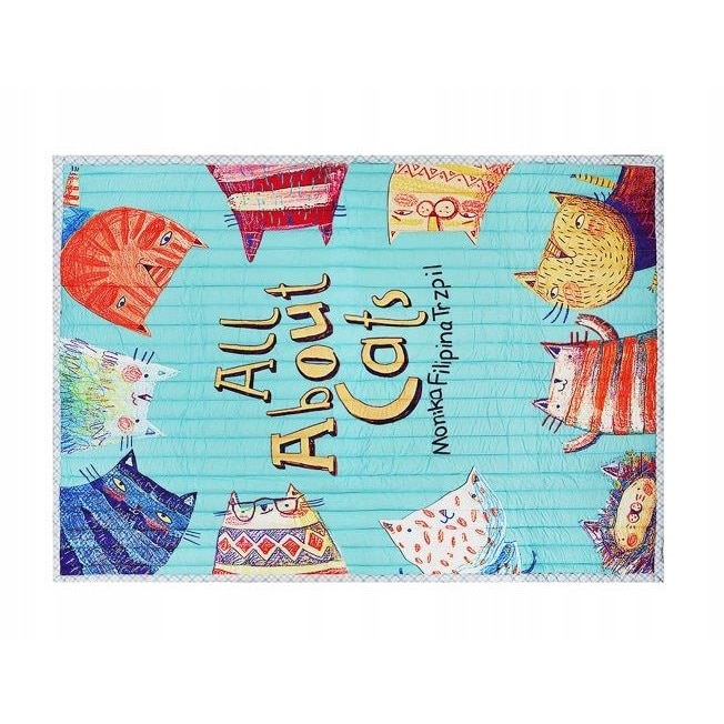 Covoras de Joaca pentru Copii, All About Cats, 150x200 Cm, Baza Antialunecare, cu Geanta pentru Transport/Depozitare, Multicolor