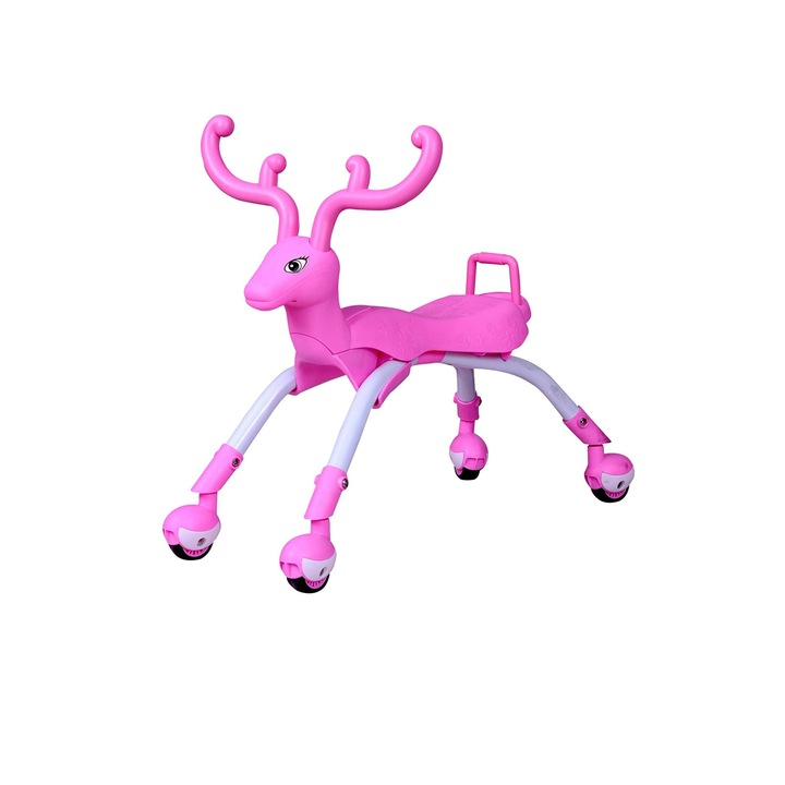 Gyerekrobogó, 4 kerék 360-as mozgás, szarvas modell, Pink, Doty