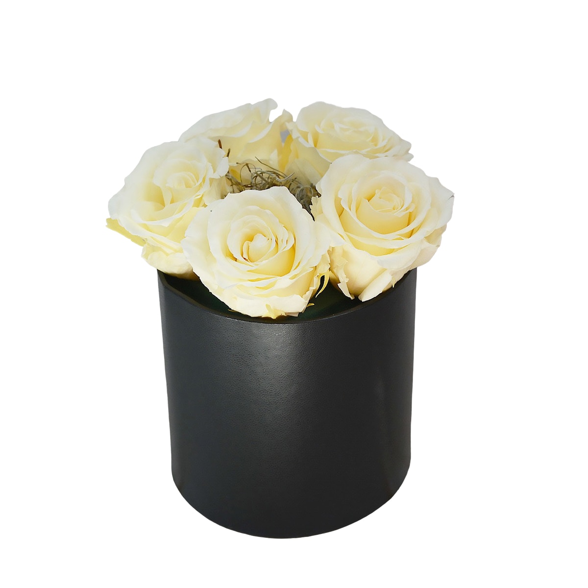 Cutie cu 5 trandafiri albi, criogenati