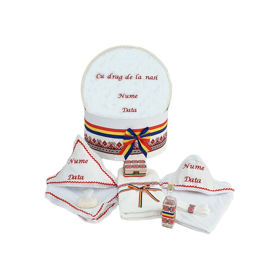 Set botez personalizat, doua piese traditionale rosii