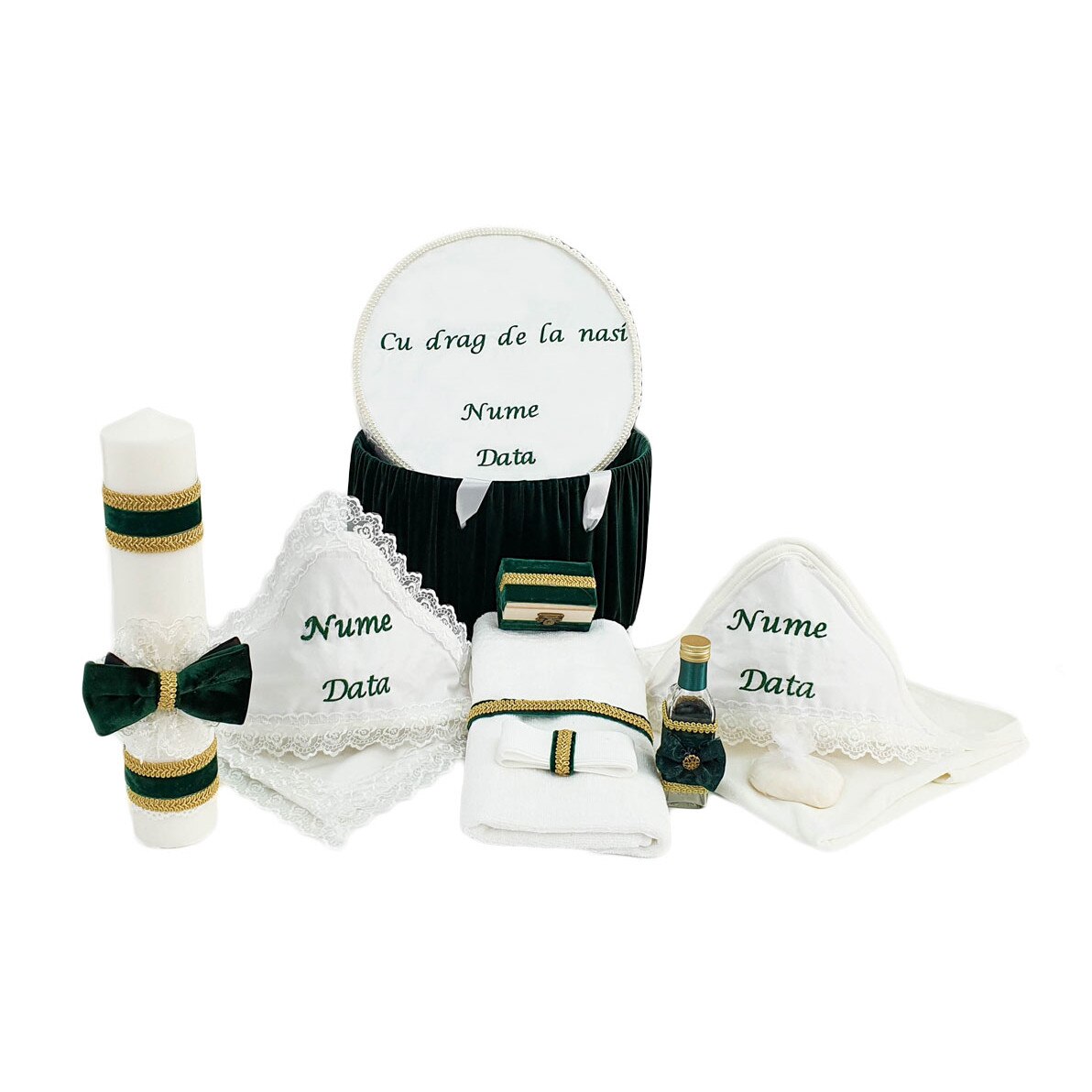 Set botez personalizat, doua piese verzi