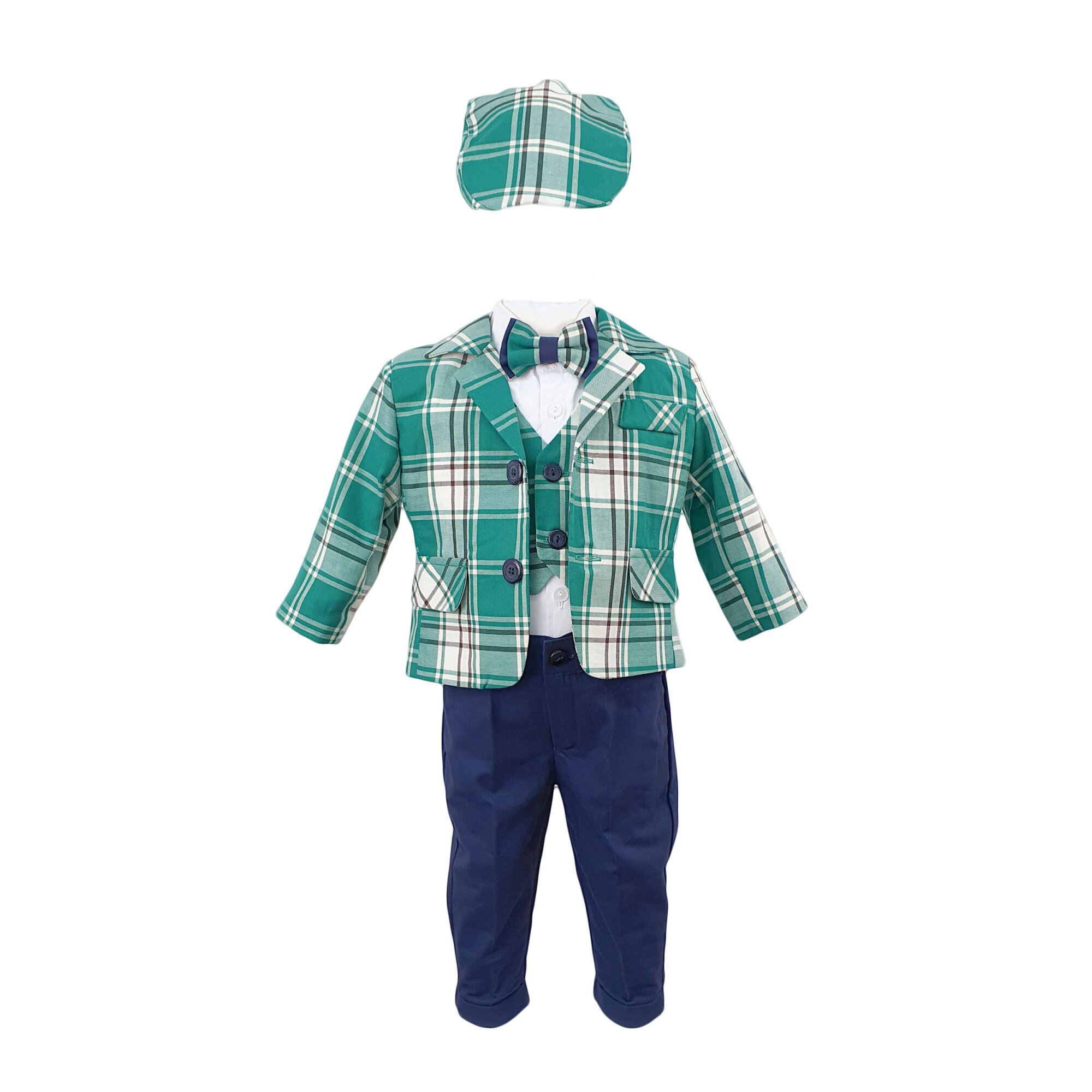 Costum botez Baby Boss, carouri verzi-albe, varsta 0-3 luni