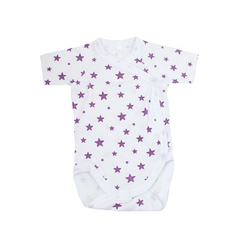 Body maneca scurta, alb cu stelute mov Body maneca scurta, alb cu stelute mov