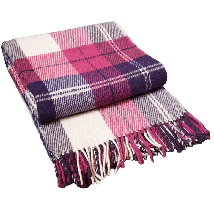 Patura din lana merinos, Valentini Bianco, Elf 2, 200 x 220 cm, Mov Lila