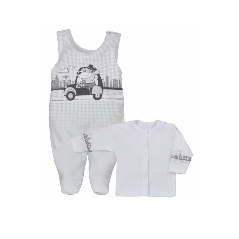 Compleu 2 piese salopeta si bluza pentru baieti Koala Justin 04-886, Alb, 68 cm