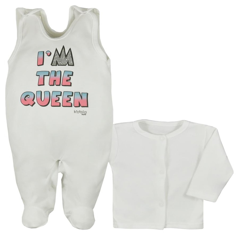 Compleu 2 piese salopeta si bluza pentru fete Koala Queen 07-769, Crem, 56 cm