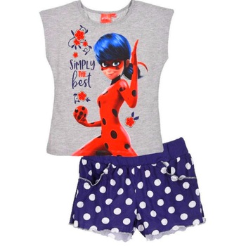 Compleu fete, Ladybug, maneca scurta, Gri, 104 CM Compleu fete, Ladybug, maneca scurta, Gri, 104 CM