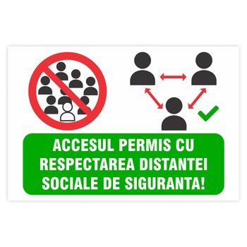 Indicator Covid-19 Accesul permis cu pastrarea distantei sociale, 20x30 cm, pvc rigid Indicator Covid-19 Accesul permis cu pastrarea distantei sociale, 20x30 cm, pvc rigid