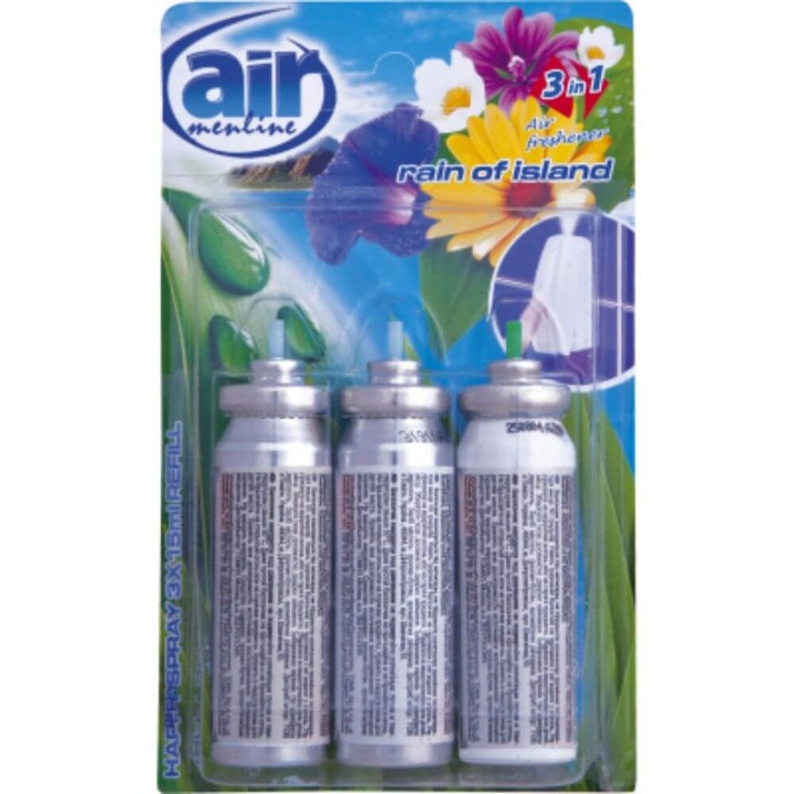 Odorizante AIR menline happy spray rezerva, 3x15ml, Rain of island