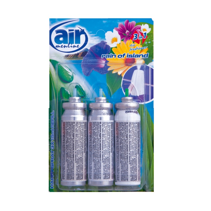 Air menline légfrissítők, Happy Spray utántöltő, 3x15ml, Rain of island